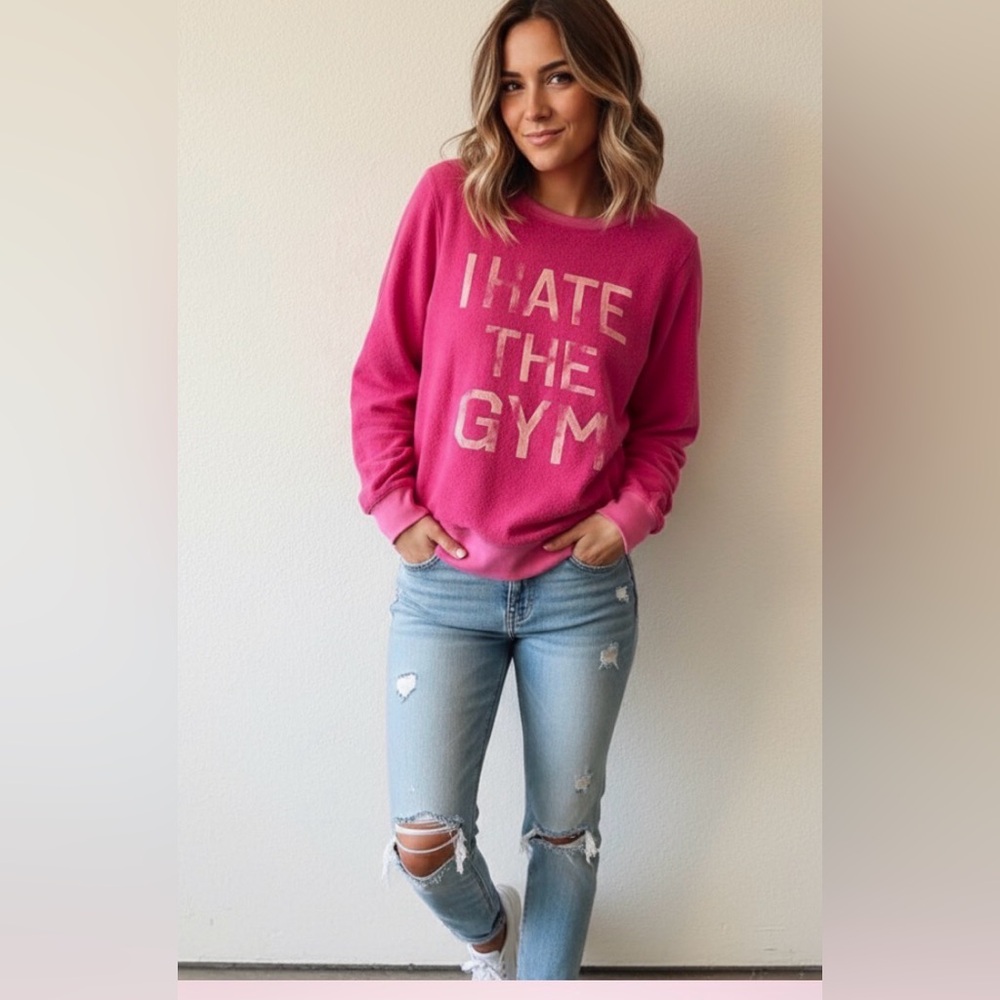 Wildfox I HATE THE GYM hot pink top Sz M